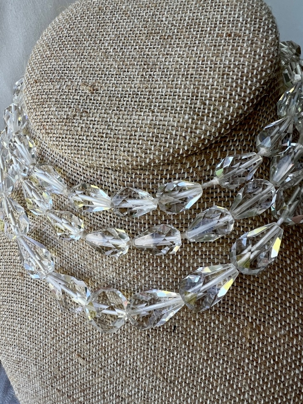 Vintage 41" Graduated Faceted Rock Crystal Hand Knotted Necklace